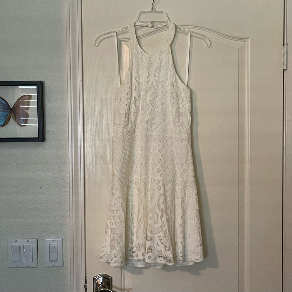 Parker White Lace Sleeveless Halter Dress. Size:S